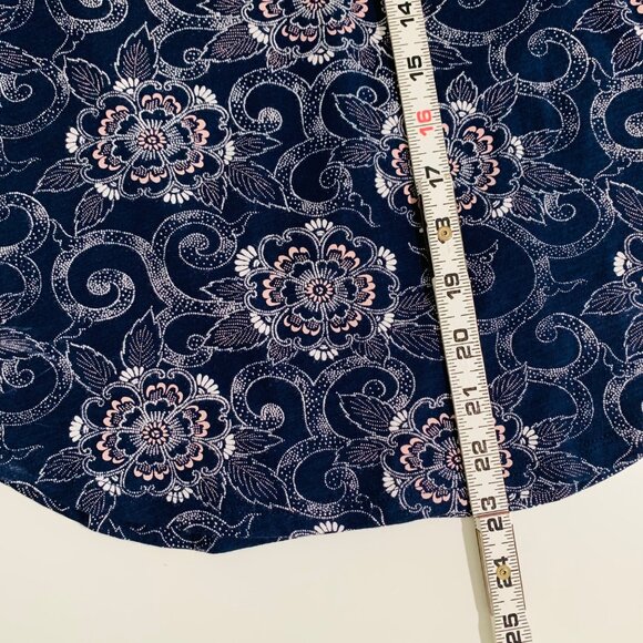 Ann Taylor Loft Vintage Soft Floral Tank Top Medium 100% Cotton Navy Blue Summer - Picture 9 of 10